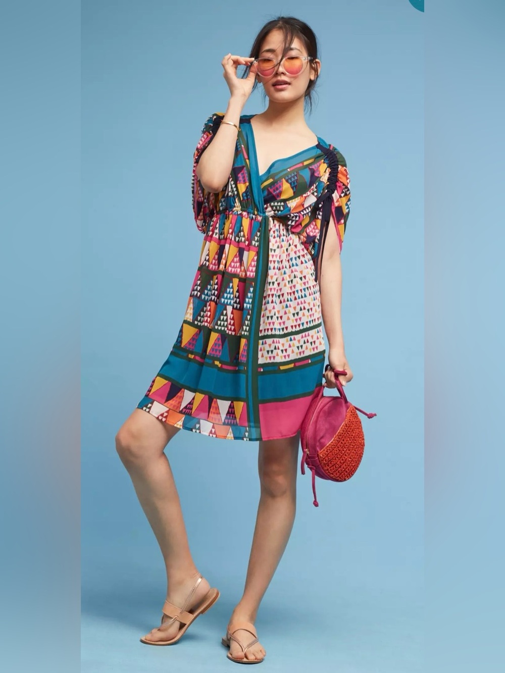 Maeve Teal Pink Multicolor Geometric Mini Dress